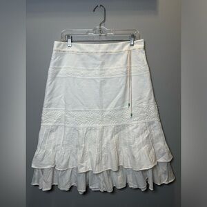 Vintage Karen Millen White Lace Midi/Maxi Skirt with suede/bead belt detailing